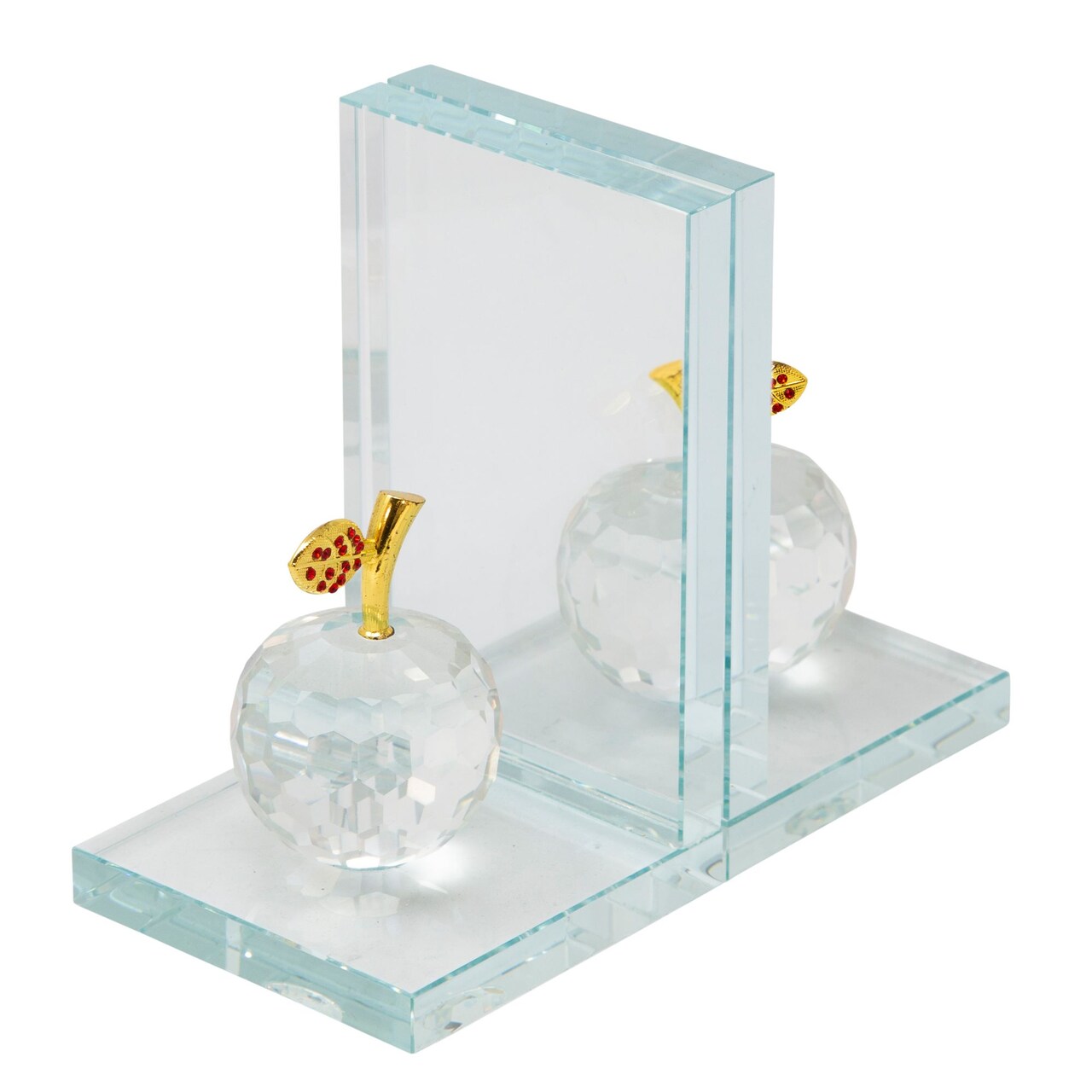 Kingston Living Glass Crystal Apple Bookends 6.5" - Clear - Set of 2
